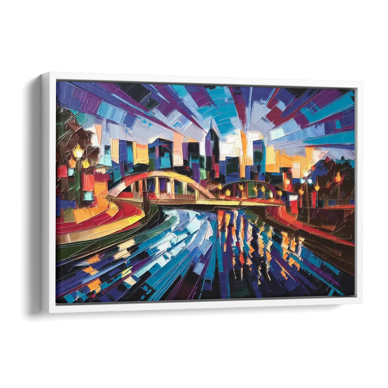 Greenville Vibrant Cityscape Side - White Canvas Wall Art
