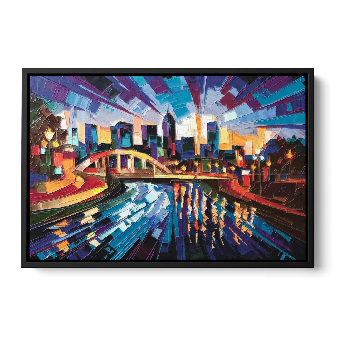 Greenville Vibrant Cityscape Front - Black Canvas Wall Art