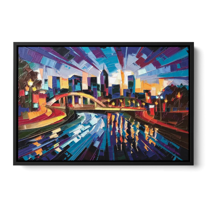 Greenville Vibrant Cityscape Front - Black Canvas Wall Art