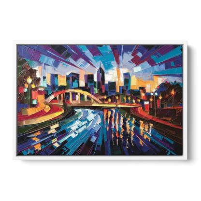 Greenville Vibrant Cityscape Front - White Canvas Wall Art