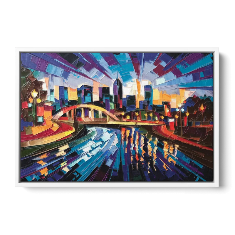 Greenville Vibrant Cityscape Front - White Canvas Wall Art