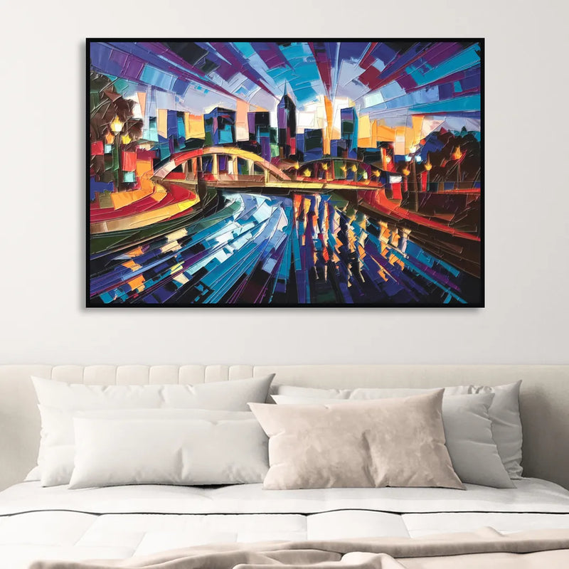 Greenville Vibrant Cityscape Sitting Room - Black Canvas Wall Art
