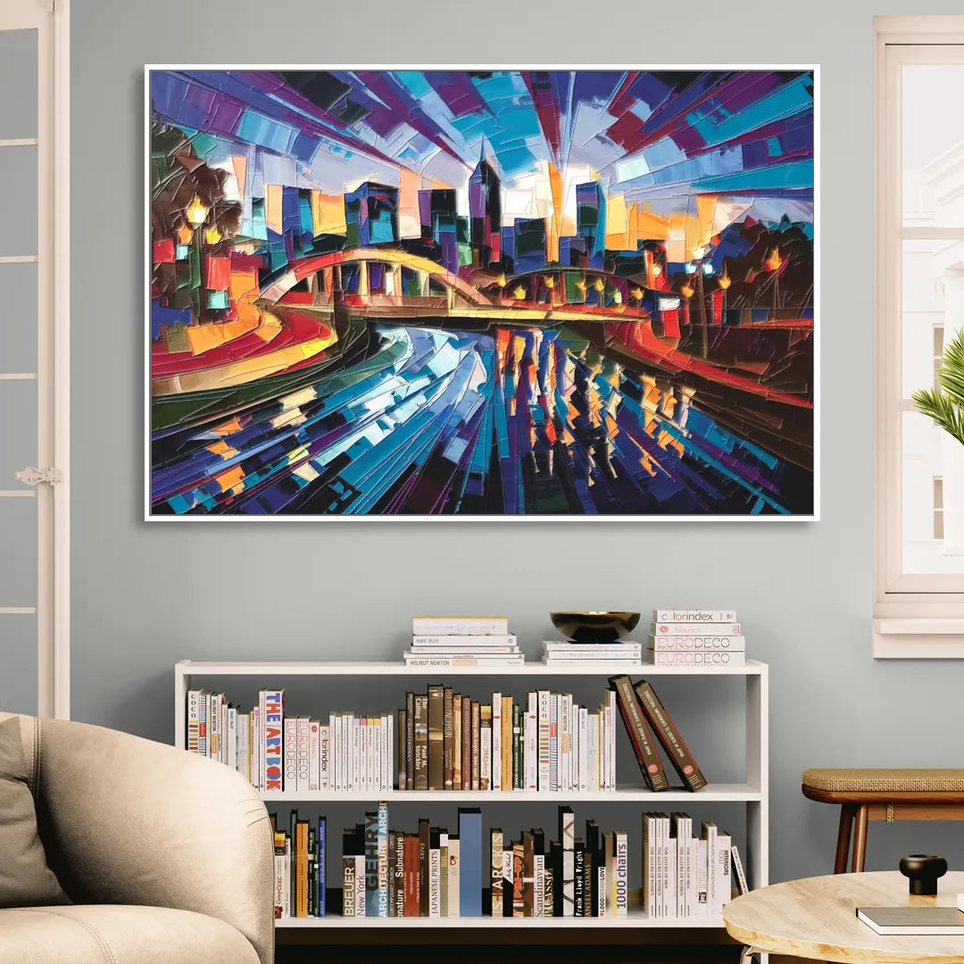 Greenville Vibrant Cityscape Sitting Room - White Canvas Wall Art