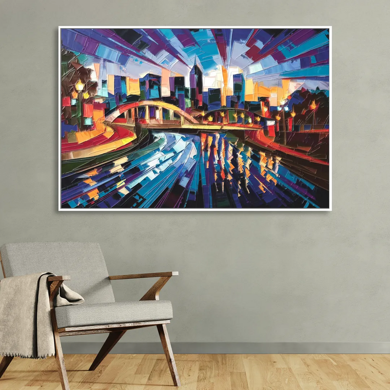 Greenville Vibrant Cityscape Living Room - White Canvas Wall Art