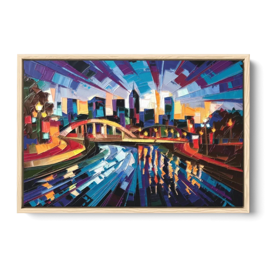 Greenville Vibrant Cityscape - Oak Framed Canvas Wall Art - Front