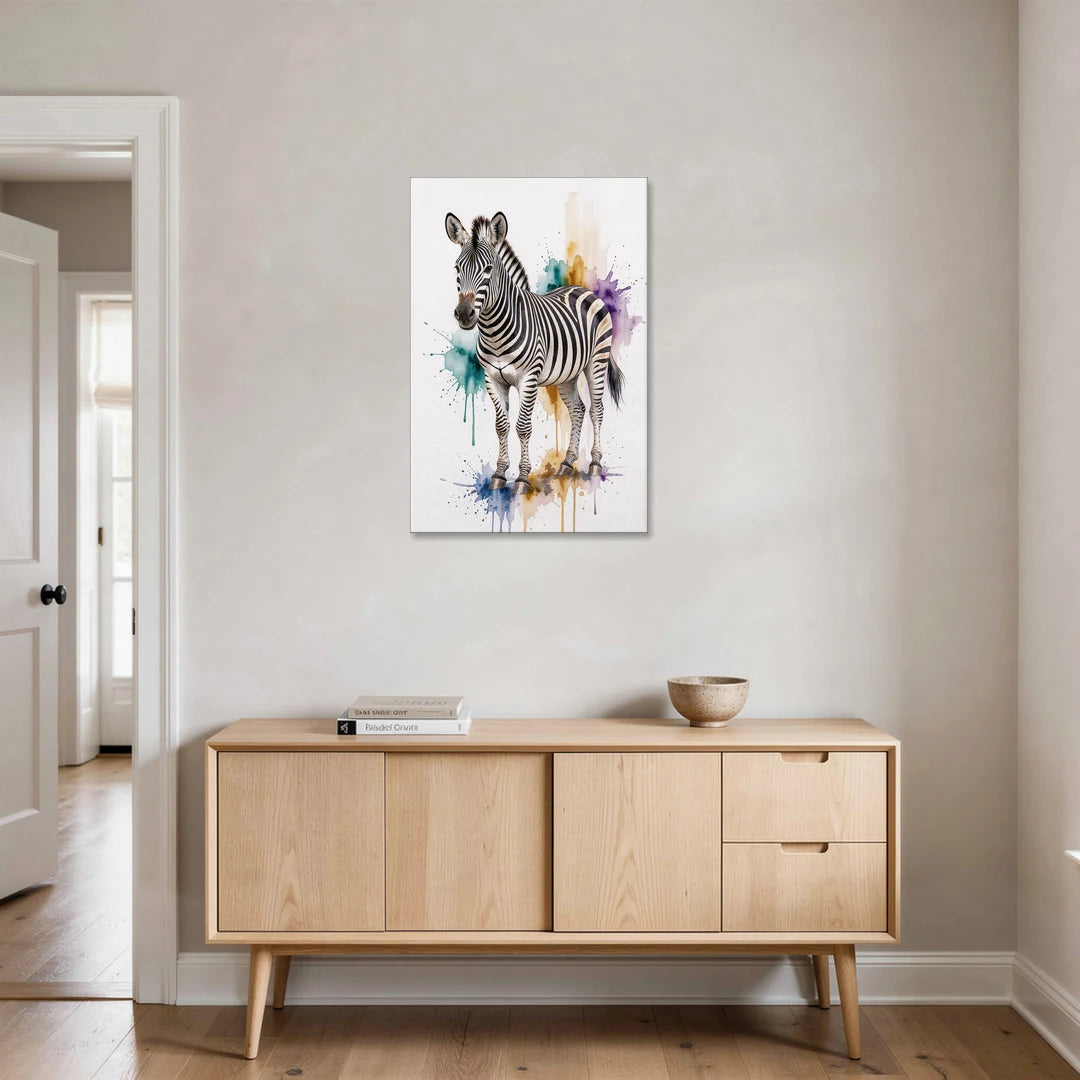 Grevy's Zebra in Watercolor Splashes - Canvas Wall Art - Coffee Table - 24x36