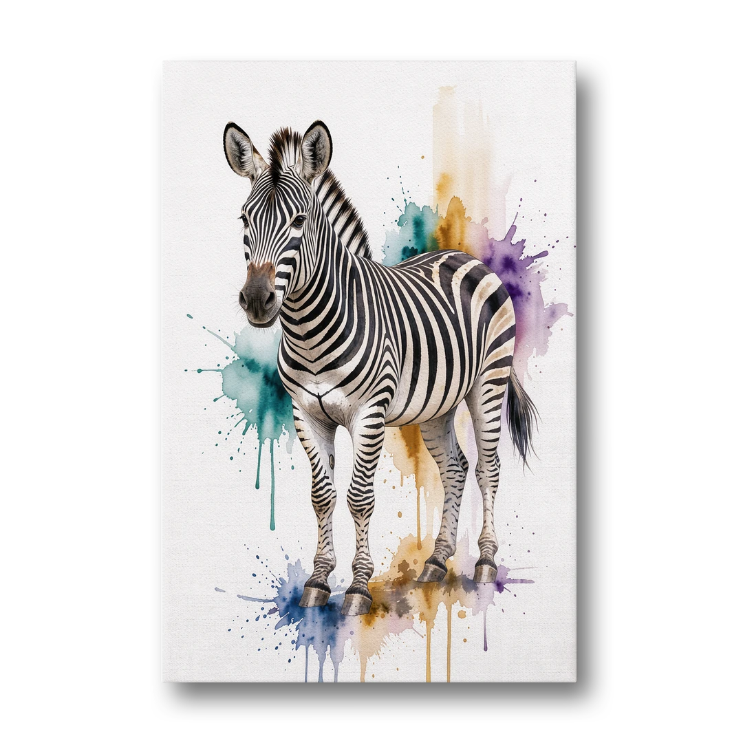 Grevy's Zebra in Watercolor Splashes - Canvas Wall Art - Front
