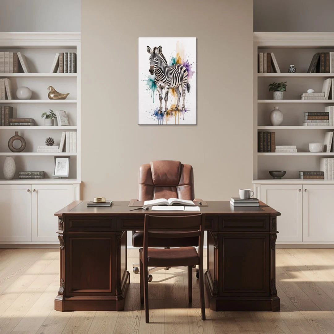 Grevy's Zebra in Watercolor Splashes - Canvas Wall Art - Office - 24x36