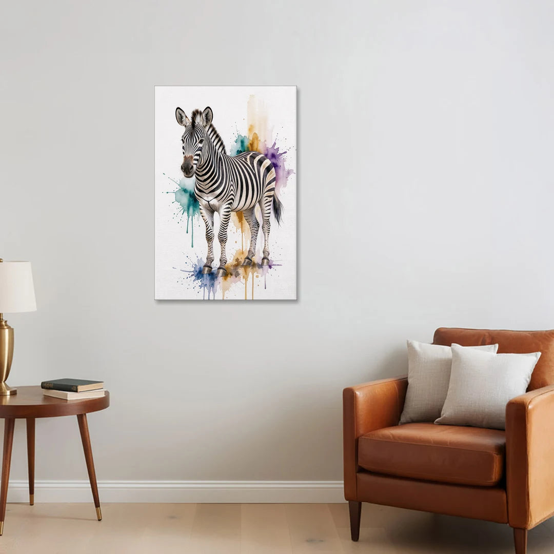 Grevy's Zebra in Watercolor Splashes - Canvas Wall Art - Sofa - 24x36