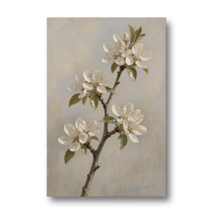 Grey Floral Wall Art with Pear Blossom Stem - Canvas Wall Art - Front