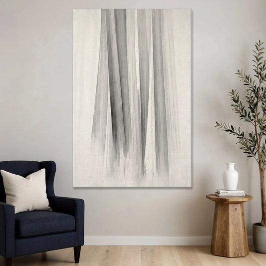 Grey and White Abstract Painting of Hanging Veils - Canvas Wall Art - Sofa - 40x60