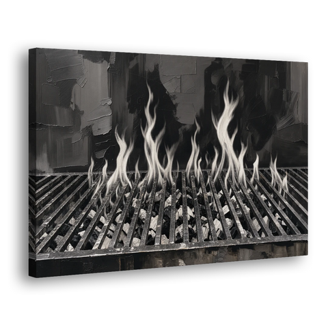 Grill Wall Art of Flames Through the Grate - Canvas Wall Art - Side