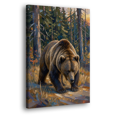 Grizzly in the Dusk Pines for the Man Cave - Canvas Wall Art - Side