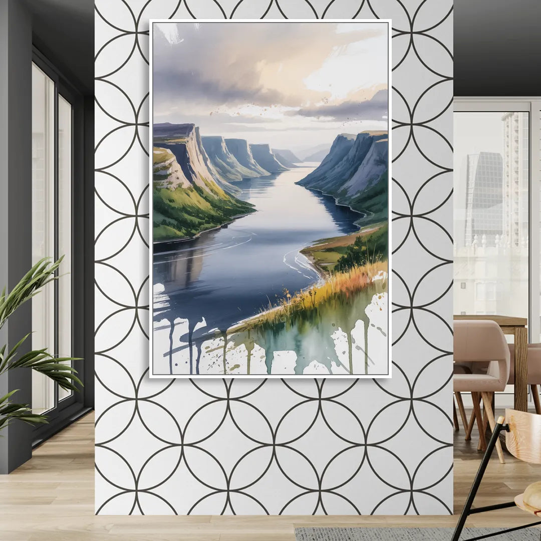 Gros Morne Fjords Living Room - White Canvas Wall Art