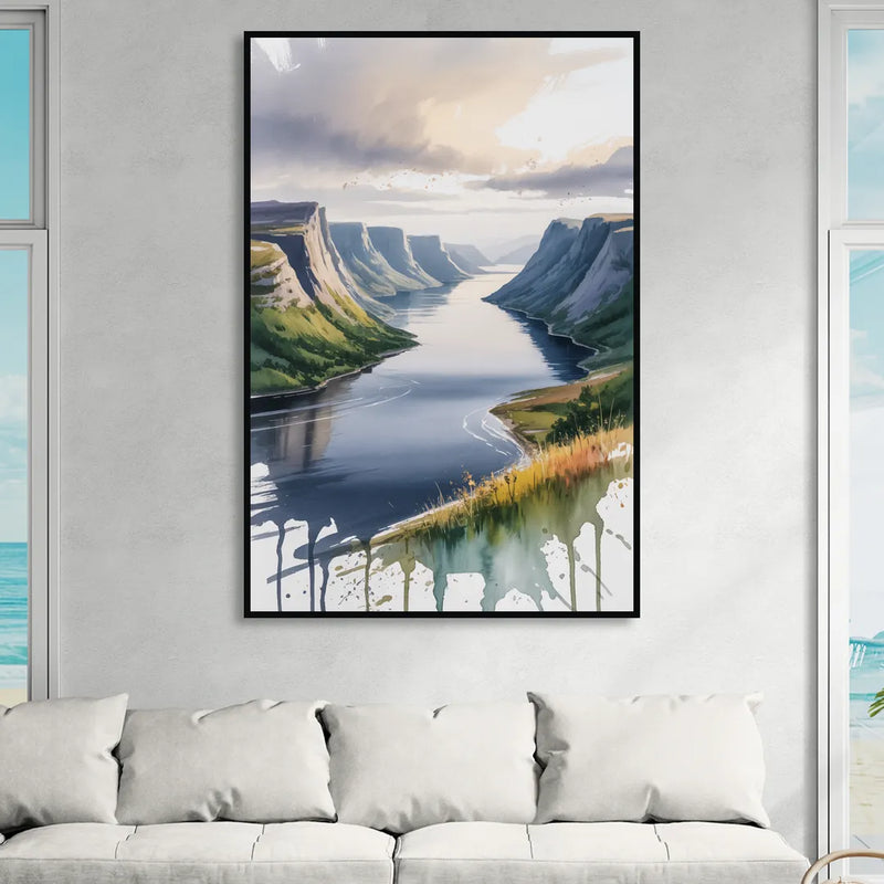 Gros Morne Fjords Living Room - Black Canvas Wall Art