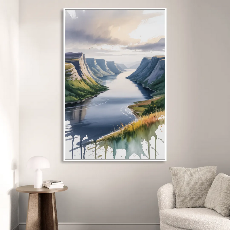 Gros Morne Fjords Sitting Room - White Canvas Wall Art
