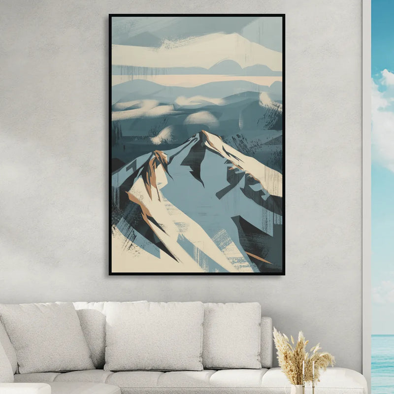 Grouse Mountain Snow View Sitting Room - Black Canvas Wall Art