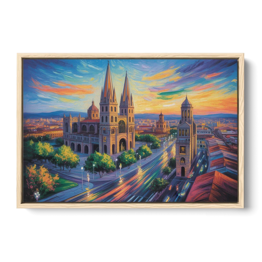 Guadalajara Cathedral - Oak Framed Canvas Wall Art - Front