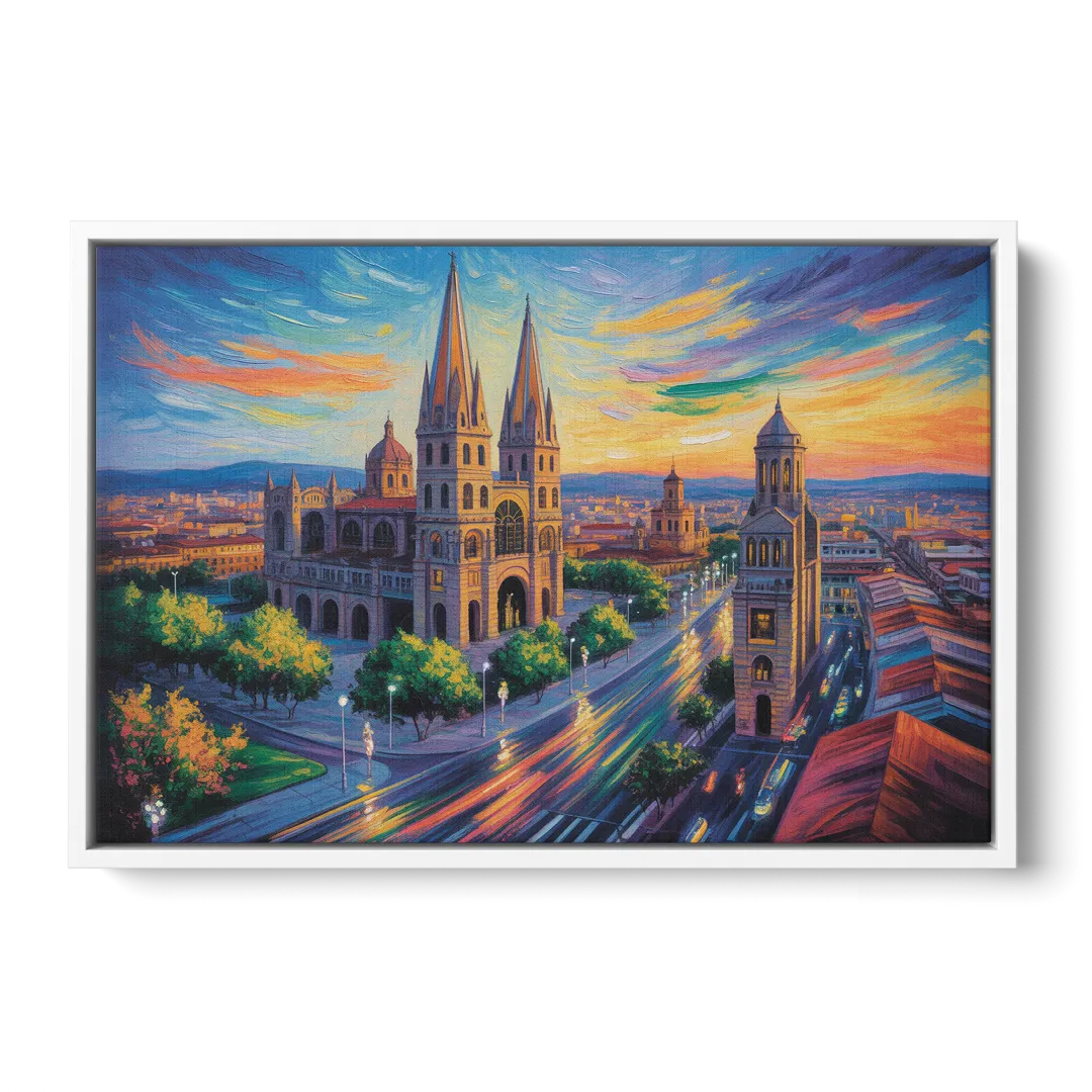 Guadalajara Cathedral Front - White Canvas Wall Art