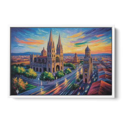 Guadalajara Cathedral Front - White Canvas Wall Art