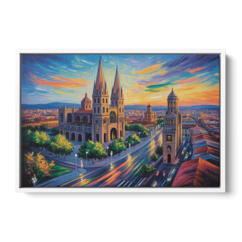Guadalajara Cathedral Front - White Canvas Wall Art