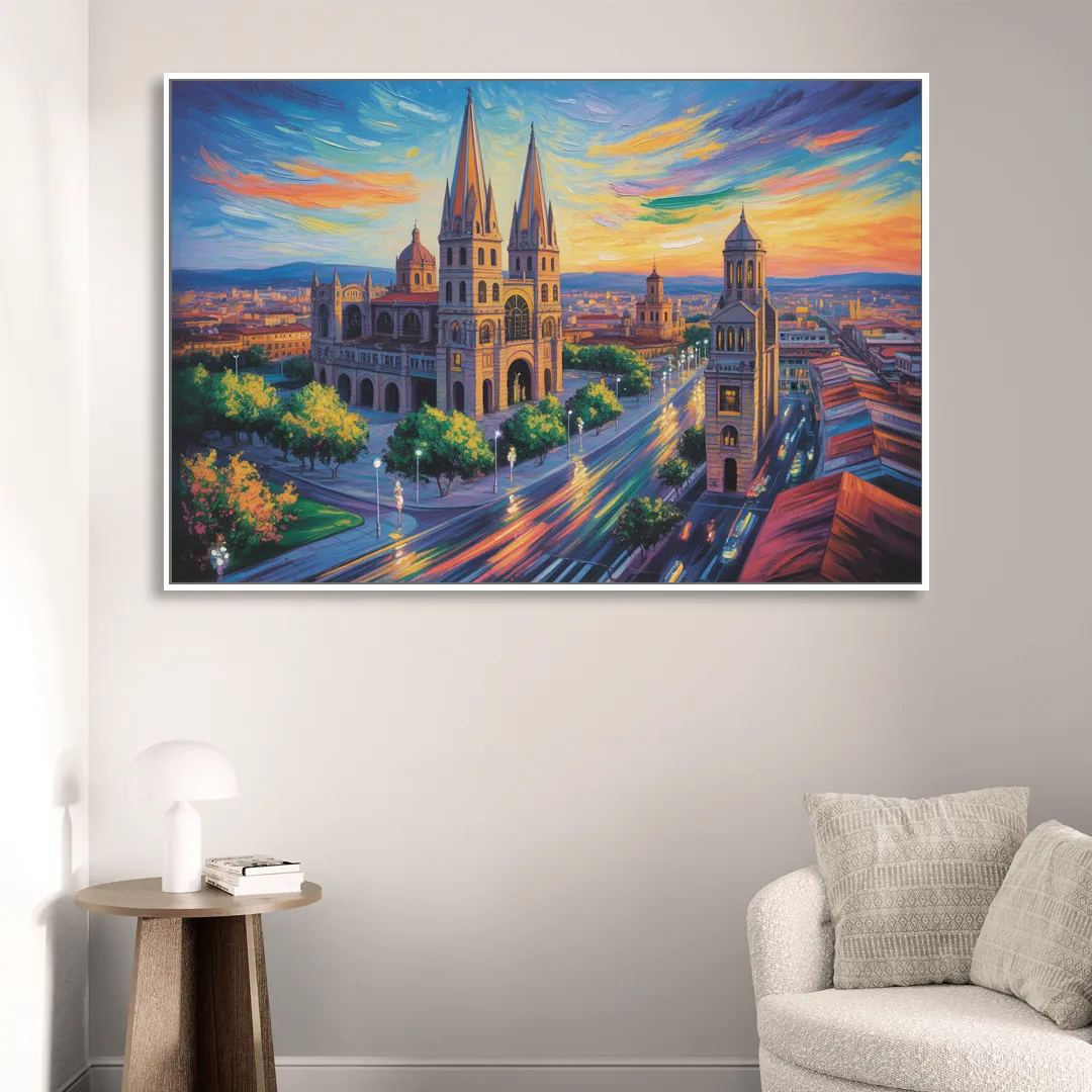 Guadalajara Cathedral Sitting Room - White Canvas Wall Art