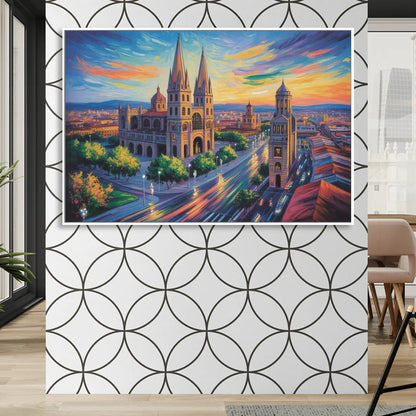 Guadalajara Cathedral Living Room - White Canvas Wall Art