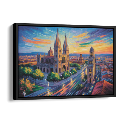 Guadalajara Cathedral Side - Black Canvas Wall Art