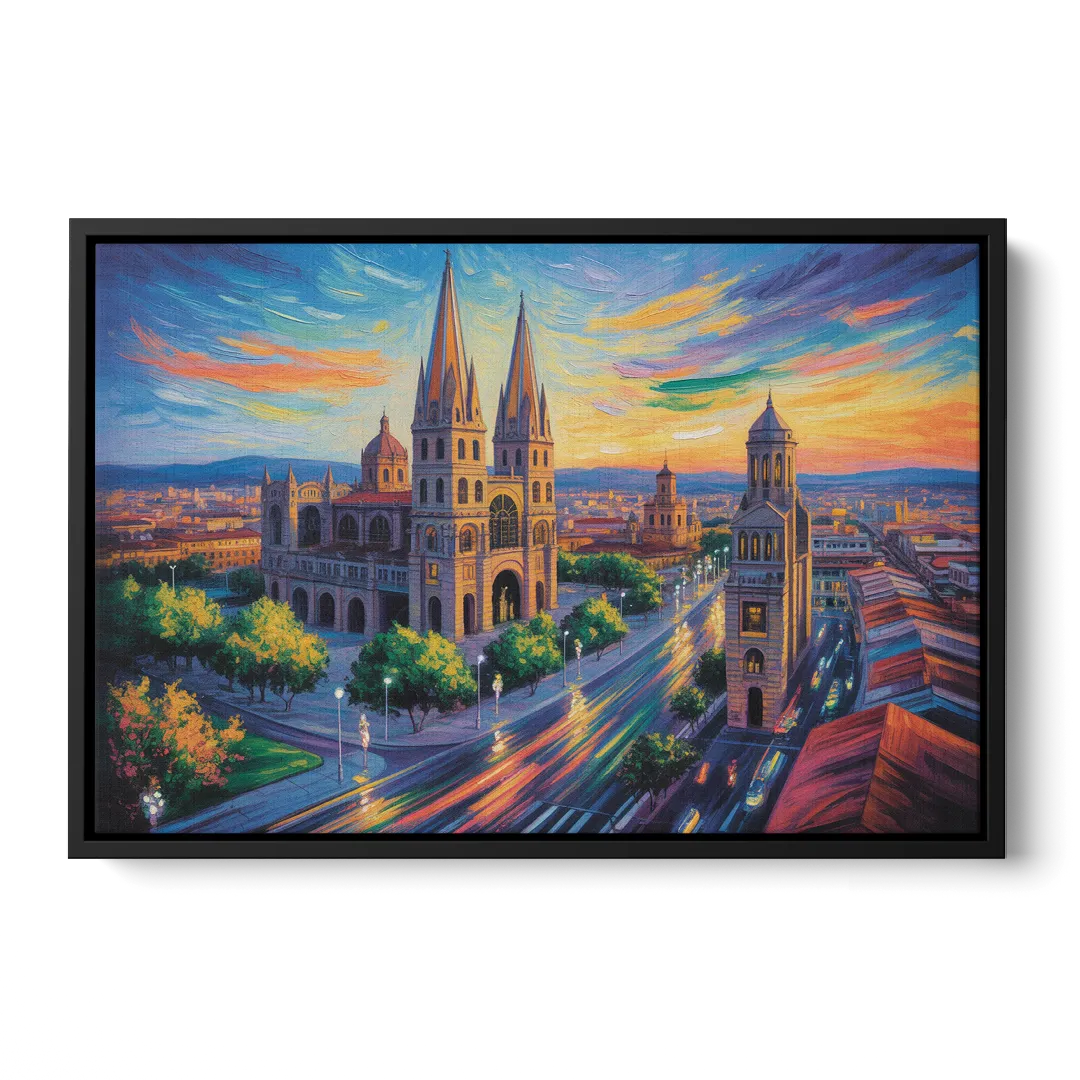 Guadalajara Cathedral Front - Black Canvas Wall Art