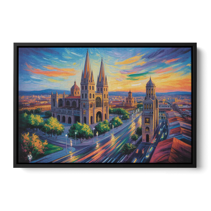 Guadalajara Cathedral Front - Black Canvas Wall Art