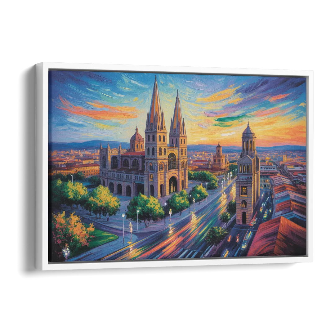 Guadalajara Cathedral Side - White Canvas Wall Art