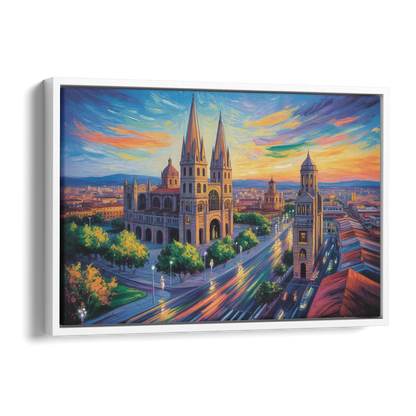 Guadalajara Cathedral Side - White Canvas Wall Art