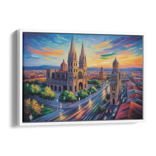 Guadalajara Cathedral Side - White Canvas Wall Art