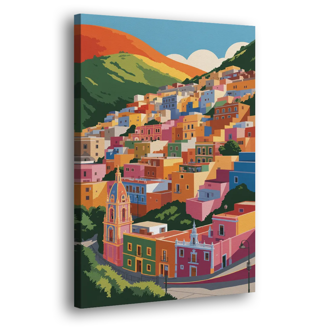 Guanajuato Colorful Hills Side - Canvas Wall Art