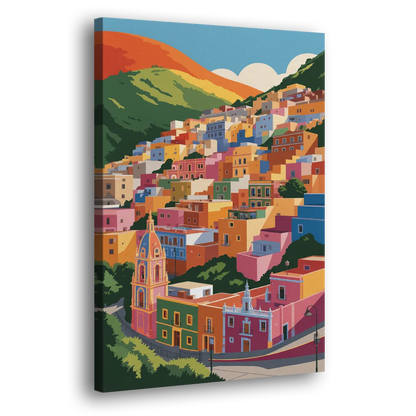 Guanajuato Colorful Hills Side - Canvas Wall Art