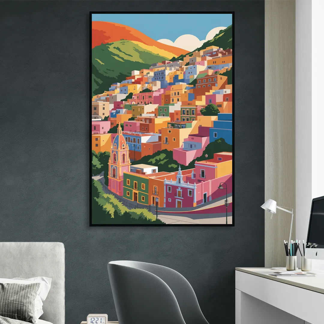 Guanajuato Colorful Hills Living Room - Black Canvas Wall Art