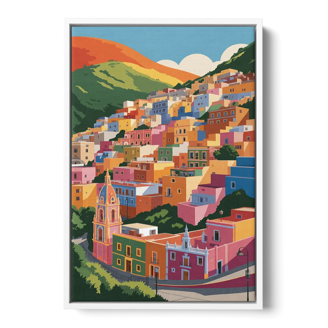 Guanajuato Colorful Hills Front - White Canvas Wall Art