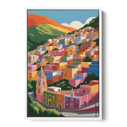 Guanajuato Colorful Hills Front - White Canvas Wall Art