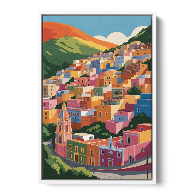 Guanajuato Colorful Hills Front - White Canvas Wall Art