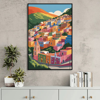 Guanajuato Colorful Hills Sitting Room - Black Canvas Wall Art