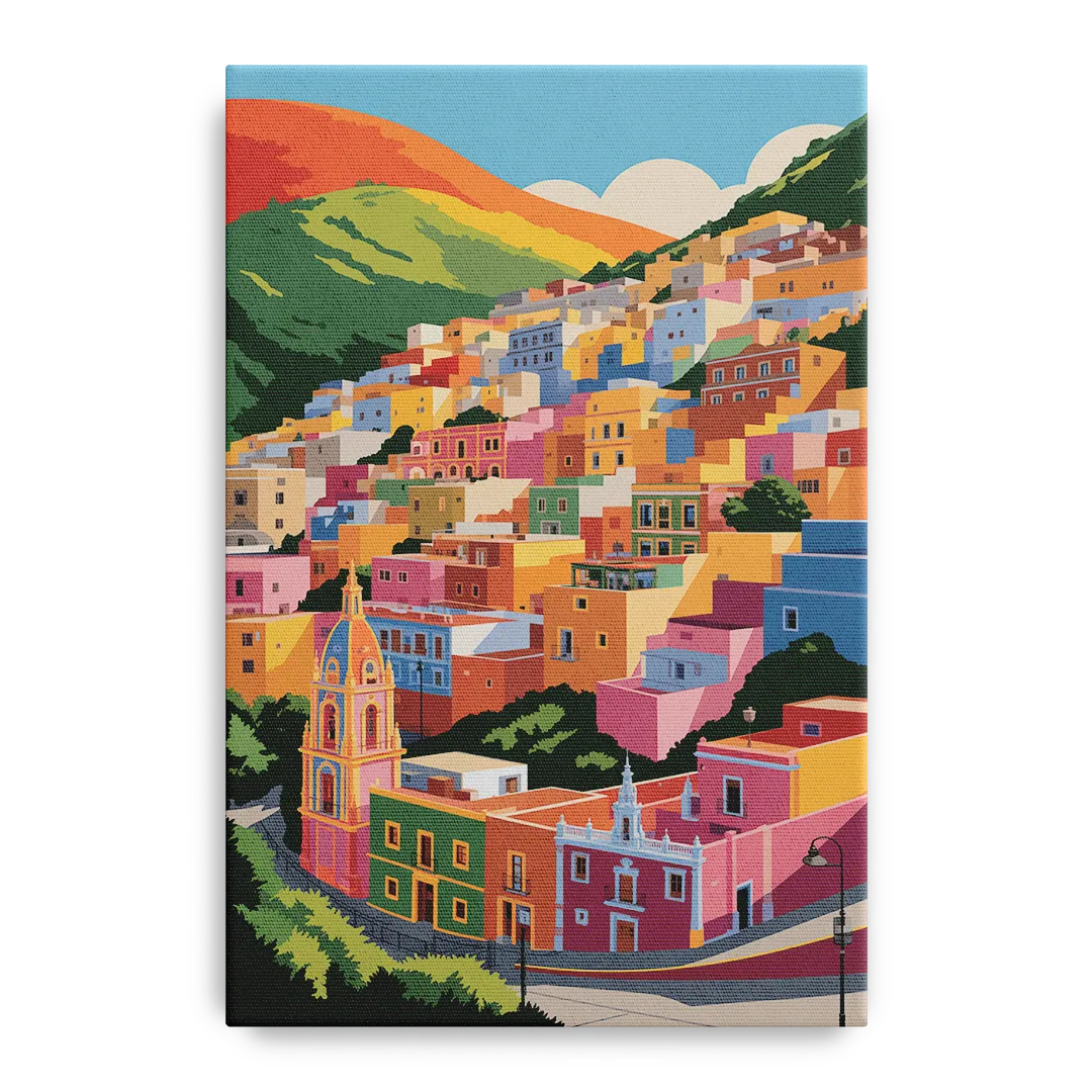 Guanajuato Colorful Hills Front - Canvas Wall Art