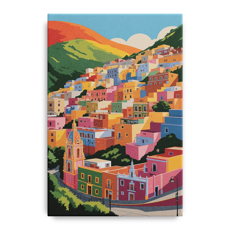 Guanajuato Colorful Hills Front - Canvas Wall Art