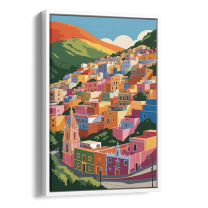 Guanajuato Colorful Hills Side - White Canvas Wall Art
