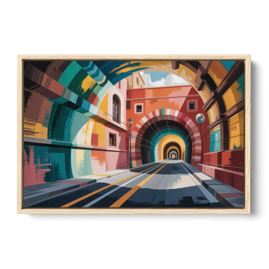 Guanajuato Tunnels - Oak Framed Canvas Wall Art - Front
