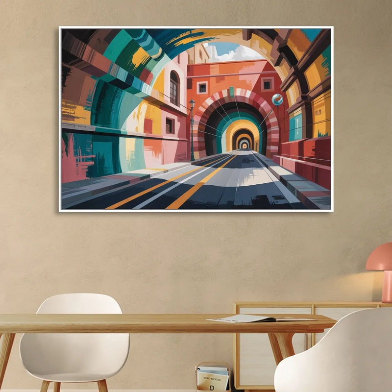 Guanajuato Tunnels Sitting Room - White Canvas Wall Art