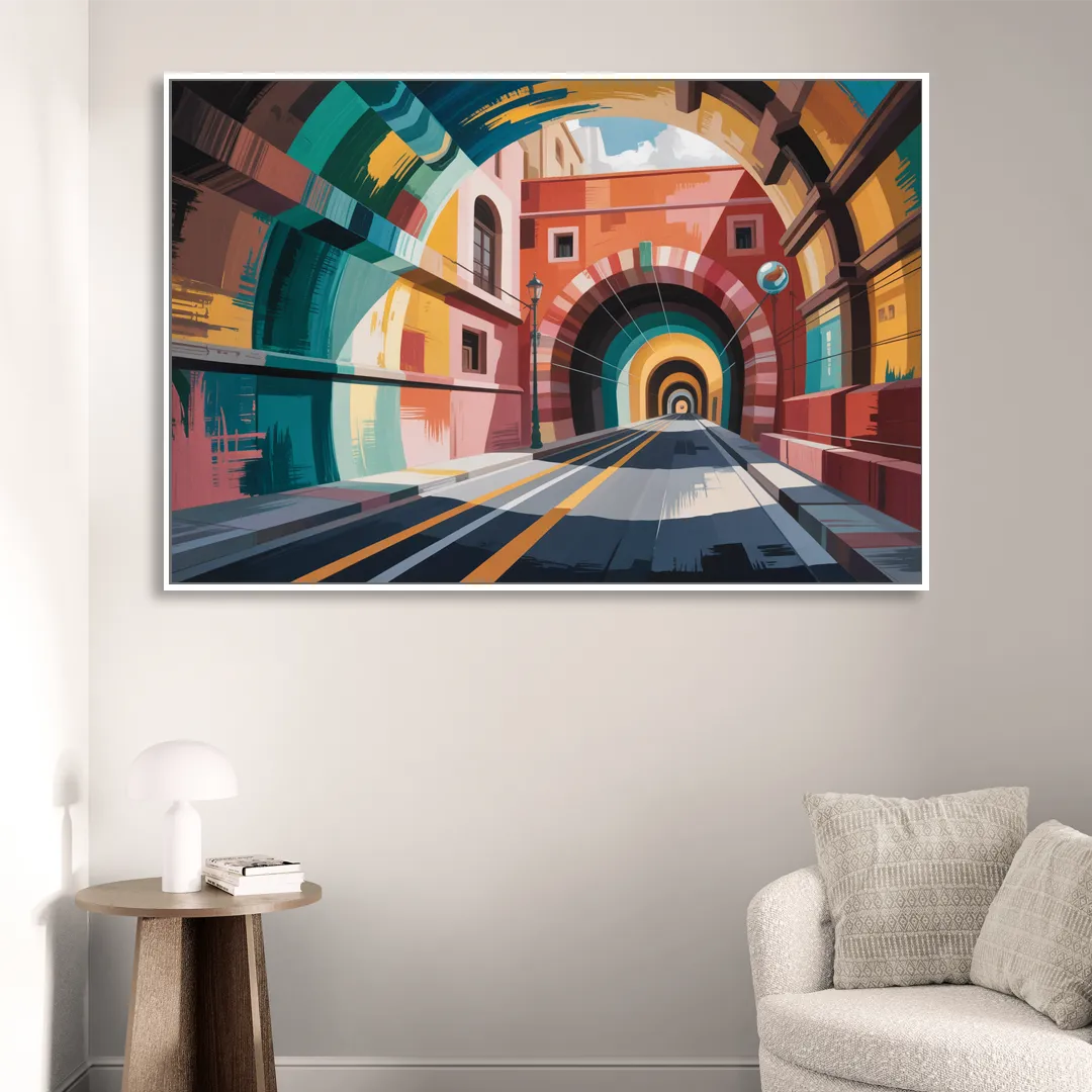 Guanajuato Tunnels Living Room - White Canvas Wall Art