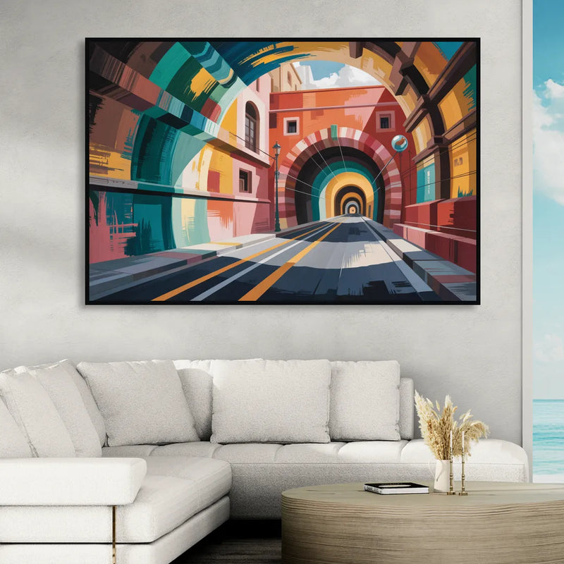 Guanajuato Tunnels Sitting Room - Black Canvas Wall Art