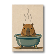 Guest Bathroom Wall Art with a Steaming Capybara - Canvas Wall Art - Front