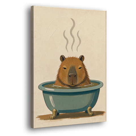 Guest Bathroom Wall Art with a Steaming Capybara - Canvas Wall Art - Side