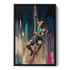 Gym Art Rope Climb Hand Over Hand - Black Framed Canvas Wall Art - Front